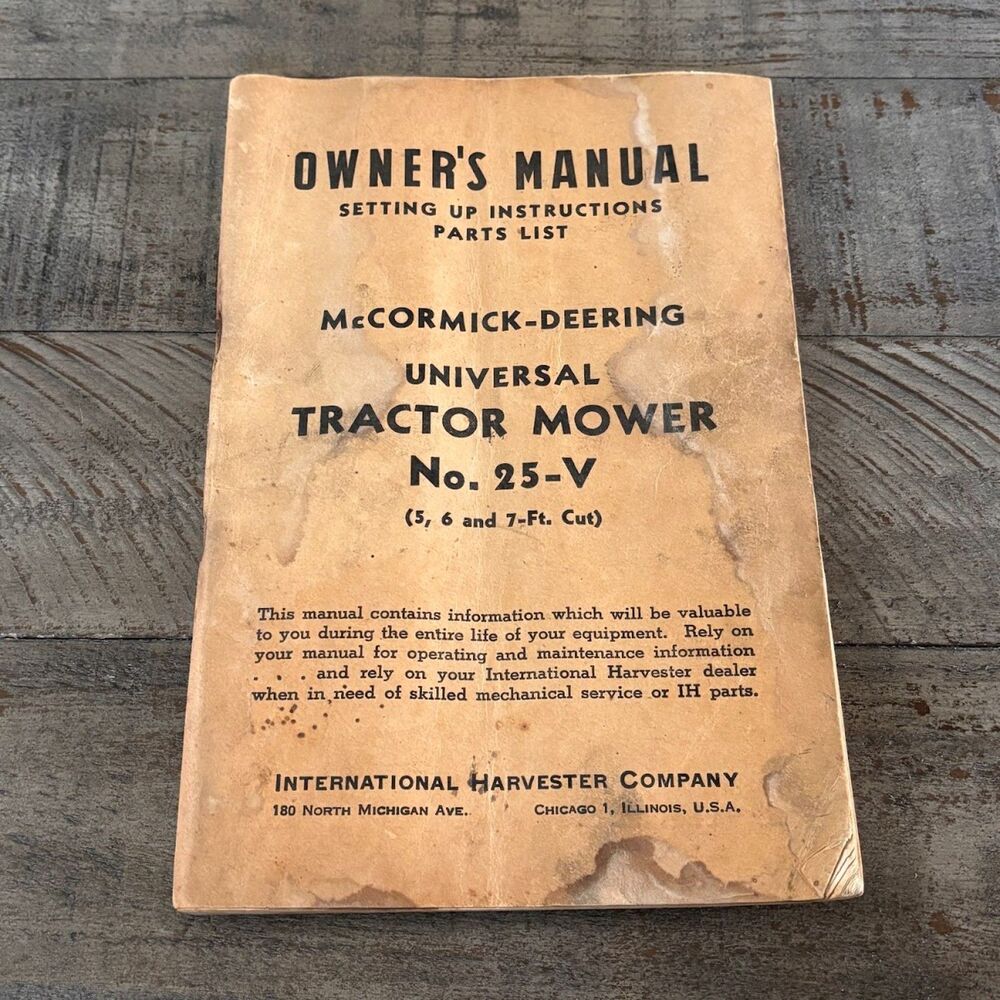 Old Original IH International Harvester McCormick Deering Tractor Mower Manual